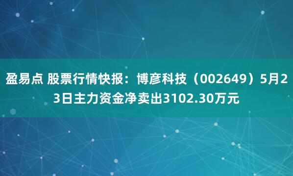 盈易点 股票行情快报：博彦科技（002649）5月23日主力资金净卖出3102.30万元